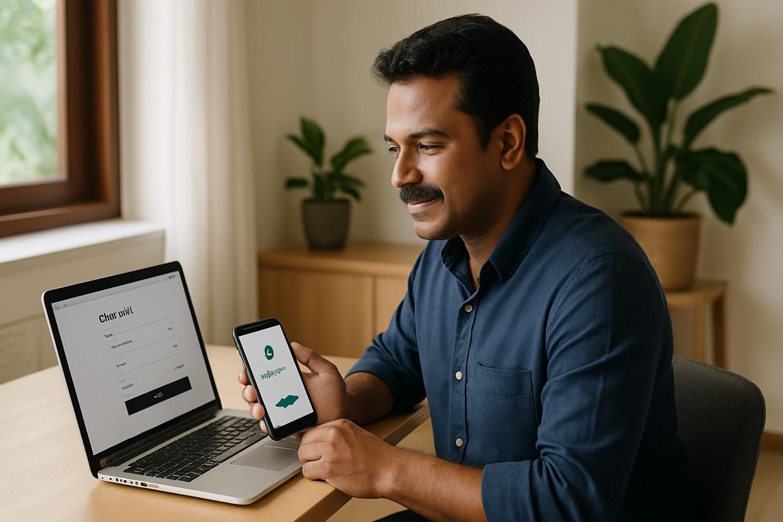 Business owner handling cross-border e-commerce payments on laptop and phone