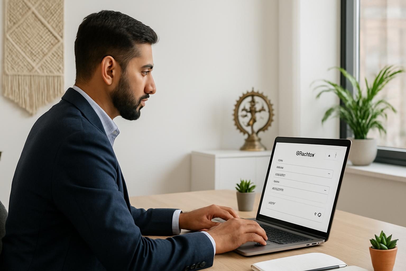 Business owner checking a multi-currency e-commerce checkout on a laptop